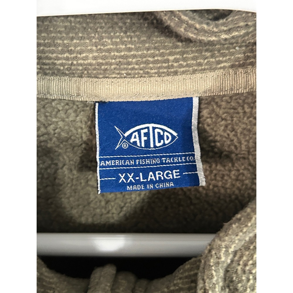AFTCO Mens XXL Khaki Tan Textured Quarter Zip Fleece Pullover Fishing Sweater - Picture 2 of 7